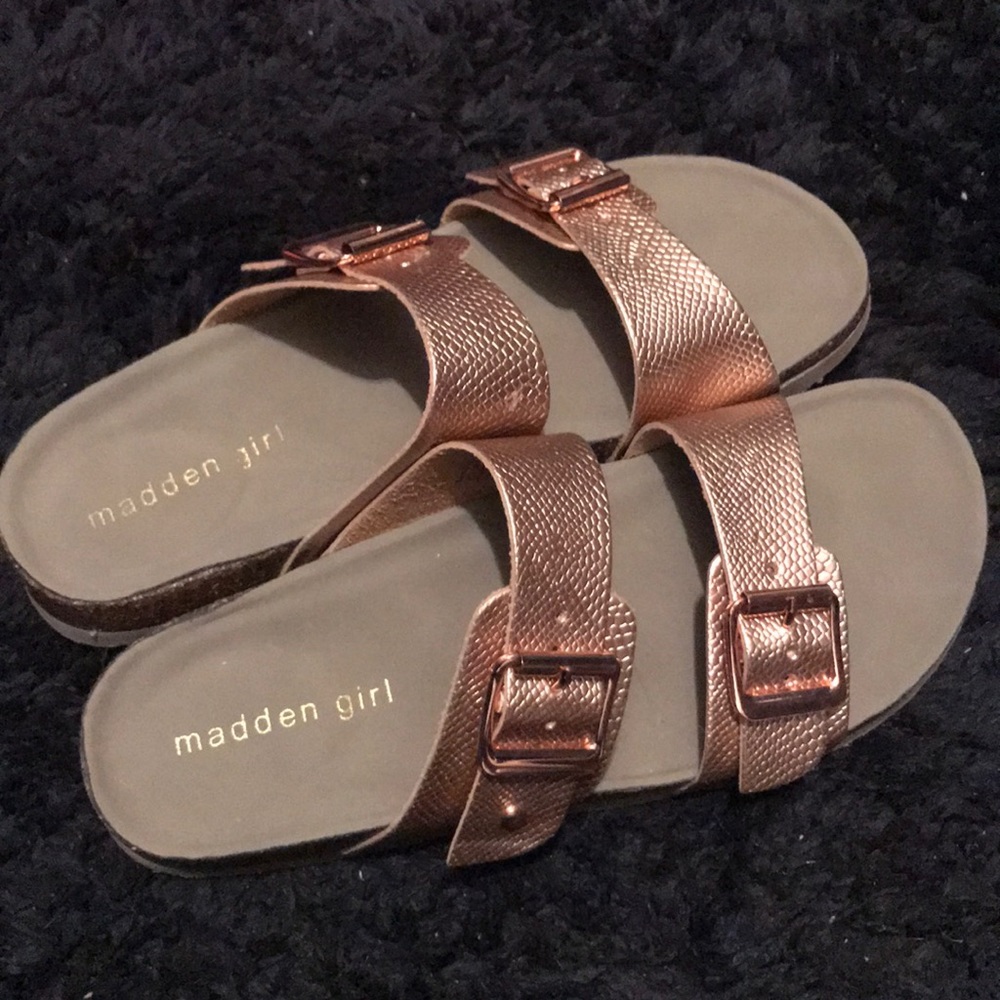 Rose Gold Madden Girl Birkenstock Sandals